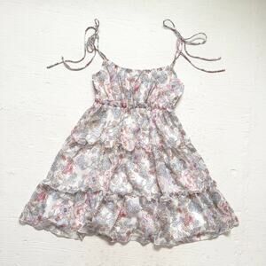 Floral Ruffle Tiered Chiffon Mini Dress, Size Small